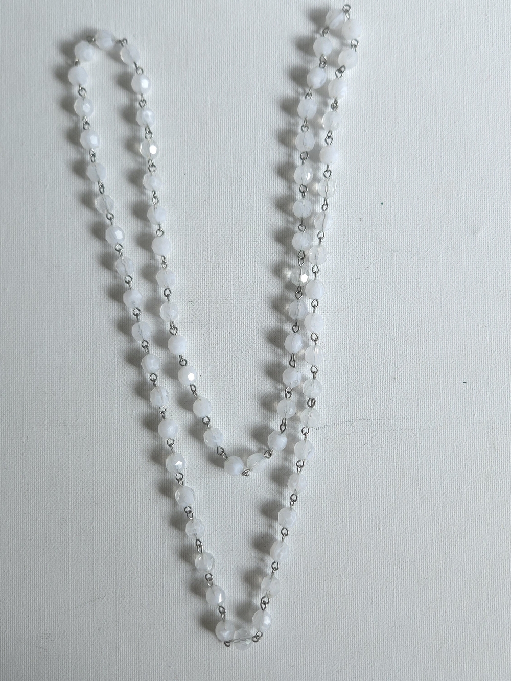 Vintage Milk Glass & Clear Crystal Faceted Beaded Chain Necklace – Long Flapper
